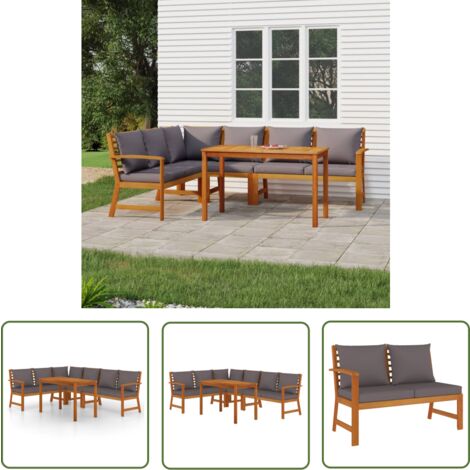 The Living Store 5-tlg. Garten-Essgruppe mit Kissen Massivholz Akazie - Gartenmöbel - Essgruppe - Holztisch - Akasieholzmöbel - Gartenset