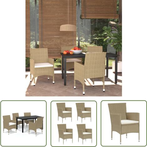 The Living Store 5-tlg. Garten-Essgruppe mit Kissen Poly Rattan Beige - Gartensessel - Gartenstuhl - Outdoor Möbel - Balkonmöbel - Terrassengestaltung