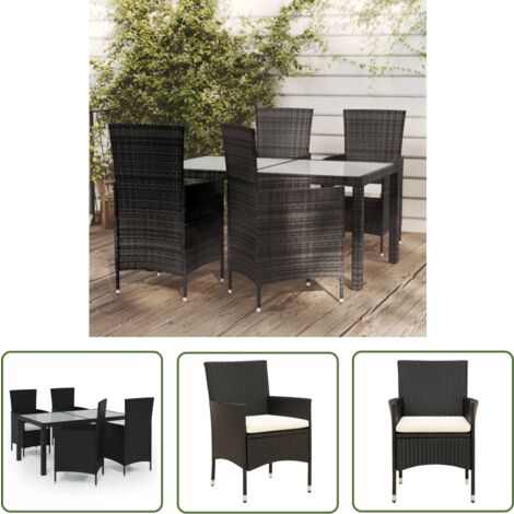 The Living Store 5-tlg. Garten-Essgruppe mit Kissen Poly Rattan Schwarz - Gartengarnituren - Gartenmöbel Set - Outdoor Esstisch - Rattan Gartenmöbel - Balkonmöbel