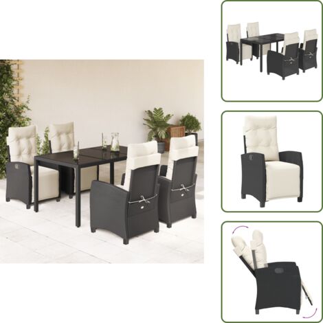 The Living Store 5-tlg. Garten-Essgruppe mit Kissen Schwarz Poly Rattan - Gartengestelle - Gartenmöbelset - Outdoor Möbel - Esstisch - Gartenstühle