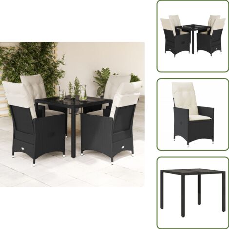 The Living Store 5-tlg. Garten-Essgruppe mit Kissen Schwarz Poly Rattan - Gartengestelle - Gartenmöbelset - Outdoor Möbel - Esstisch Set - Lounge Gruppe