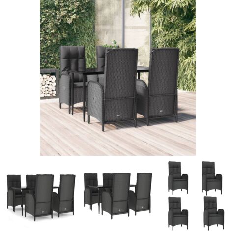 The Living Store 5-tlg. Garten-Essgruppe mit Kissen Schwarz Poly Rattan - Gartenmöbel-Sets
