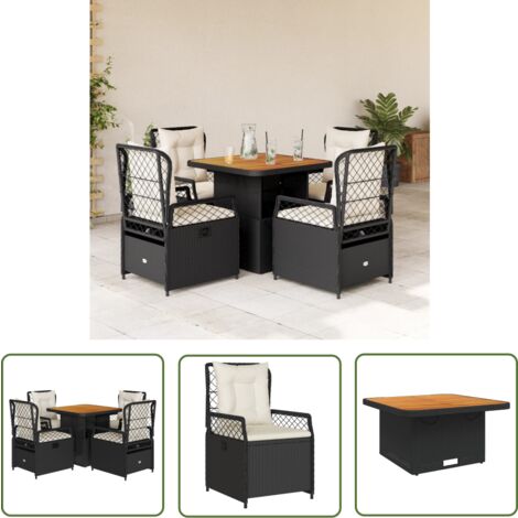 The Living Store 5-tlg. Garten-Essgruppe mit Kissen Schwarz Poly Rattan - Gartentisch - Essgruppenset - Gartenmöbel - Outdoor Möbel - Rattan Gartenmöbel