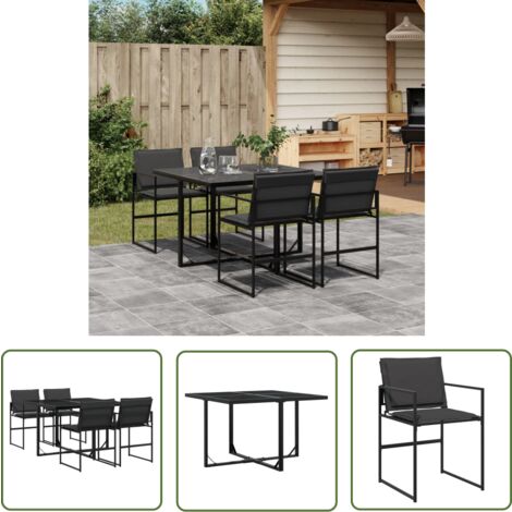 The Living Store 5-tlg. Garten-Essgruppe mit Kissen Schwarz Textilene - Gartentisch - Esstisch - Gartenmöbelset - Outdoor Essgruppe - Terrassenmöbeln