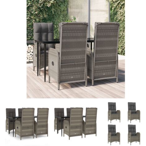 The Living Store 5-tlg. Garten-Essgruppe mit Kissen Schwarz und Grau Poly Rattan - Gartenmöbel-Sets
