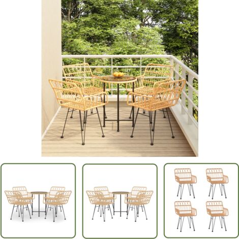 The Living Store 5-tlg. Garten-Essgruppe Poly Rattan - Gartensessel - Gartentisch - Gartenmöbelset - Outdoor Möbel - Rattan Gartenmöbel