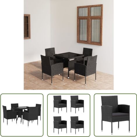 The Living Store 5-tlg. Garten-Essgruppe Poly Rattan Schwarz - Gartensessel - Gartenstuhl - Gartenmöbel Set - Poly Rattan - Esszimmergarnitur