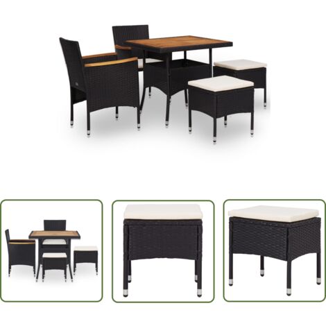 The Living Store 5-tlg. Garten-Essgruppe Schwarz Poly Rattan Akazie Massivholz - Gartenmöbel - Essgruppen - Outdoor-Tisch - Poly Rattan - Rattan Gartenmöbel