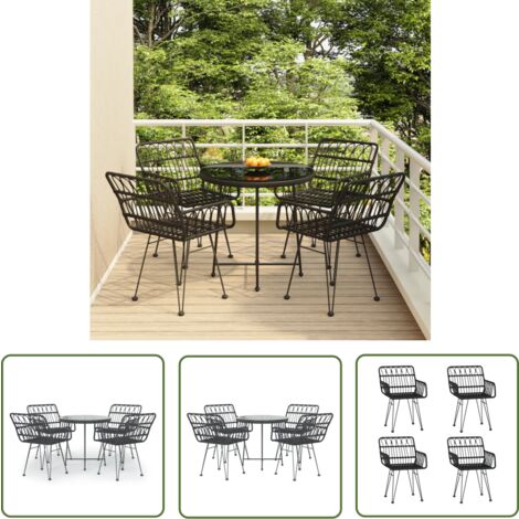 The Living Store 5-tlg. Garten-Essgruppe Schwarz Poly Rattan - Gartenmöbel - Esstisch - Gartensessel - Outdoor Möbel - Rattan Gartenset