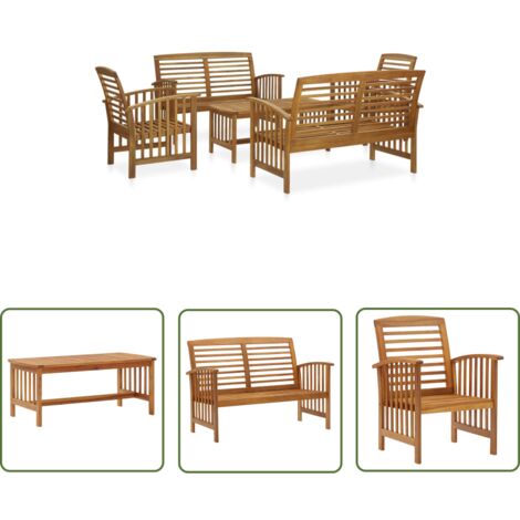 The Living Store 5-tlg. Garten-Lounge-Set Massivholz Akazie - Gartensofa - Gartenmöbel Set - Holz Lounge Set - Akazienholz - Outdoor Furniture