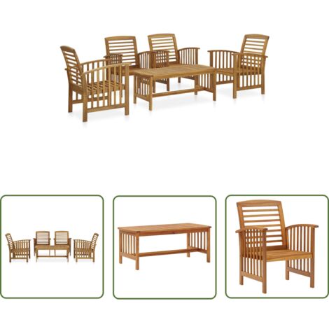 The Living Store 5-tlg. Garten-Lounge-Set Massivholz Akazie - Gartensofa - Lounge Set - Holz Gartenmöbel - Esszimmergarnitur - Outdoor Furniture