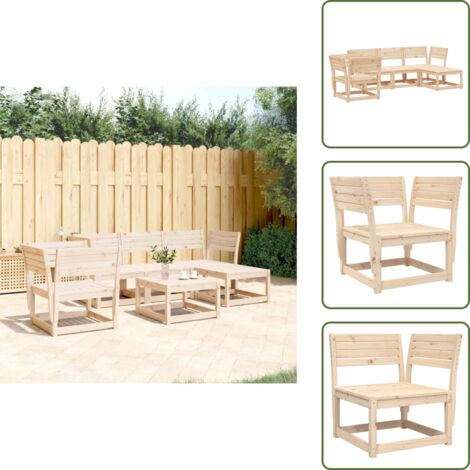 The Living Store 5-tlg. Garten-Lounge-Set Massivholz Kiefer - Gartensitzgruppe - Loungemöbel - Gartenmöbel Set - Rattan Möbel - Kiefernholzmöbel