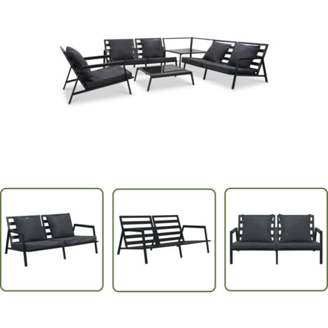 The Living Store 5-tlg. Garten-Lounge-Set mit Auflagen Aluminium Dunkelgrau - Alu Gartenmöbel - Gartenloungesessel - Outdoor Möbel - Wohnzimmer Im Freien - Wetterfestes Sofa