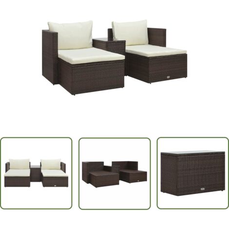The Living Store 5-tlg. Garten-Lounge-Set mit Auflagen Poly Rattan Braun - Gartensitzgruppe - Loungemöbel - Outdoor-Sitzecke - Poolbereich Dekoration - Gartenmöbel Set