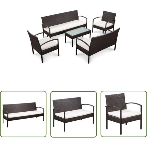 The Living Store 5-tlg. Garten-Lounge-Set mit Auflagen Poly Rattan Braun - Gartensofa - Lounge-Set - Outdoor-Möbel - Gartenmöbel - Rattan-Möbel