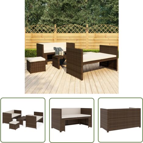 The Living Store 5-tlg. Garten-Lounge-Set mit Auflagen Poly Rattan Braun - Gartensofa - Loungemöbel - Gartenmöbel-Set - Outdoor Möbel - Rattan Gartenmöbel