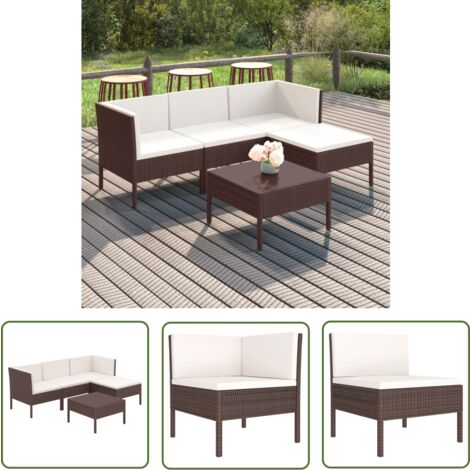 The Living Store 5-tlg. Garten-Lounge-Set mit Auflagen Poly Rattan Braun - Gartensorga - Loungemöbel - Gartenmöbel Set - Outdoor Möbel - PE-Rattan