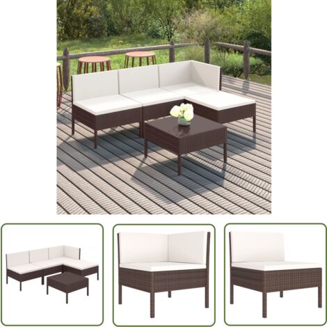 The Living Store 5-tlg. Garten-Lounge-Set mit Auflagen Poly Rattan Braun - Gartensortiment - Loungemöbel - Gartenloungeset - Outdoormöbel - PE-Rattan
