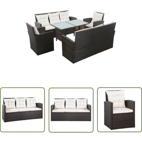 The Living Store 5-tlg. Garten-Lounge-Set mit Auflagen Poly Rattan Braun - Outdoor Möbel - Gartenmöbel - Lounge Set - Rattan Sofa - Esstisch