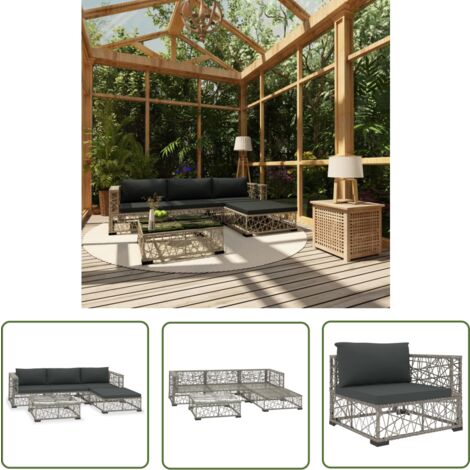 The Living Store 5-tlg. Garten-Lounge-Set mit Auflagen Poly Rattan Grau - Gartenloungeset - Rattan Gartenmöbel - Outdoor Wohnzimmer - Sitzgarnitur - Gartenmöbel Set