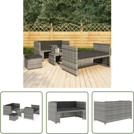 The Living Store 5-tlg. Garten-Lounge-Set mit Auflagen Poly Rattan Grau - Gartensofa - Loungemöbel - Gartenmöbel-Set - Outdoor Möbel - Rattan Gartenmöbel