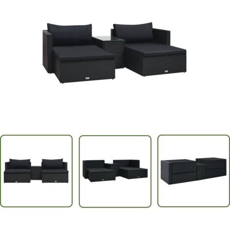 The Living Store 5-tlg. Garten-Lounge-Set mit Auflagen Poly Rattan Schwarz - Gartensitzgruppe - Loungemöbel - Outdoor Set - Poolparty Dekoration - Gartenmöbel Aus Kunststoff