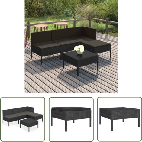 The Living Store 5-tlg. Garten-Lounge-Set mit Auflagen Poly Rattan Schwarz - Gartensorgahnitur - Loungemöbel - Gartenmöbel Set - Outdoor Möbel - Rattan Gartenmöbel