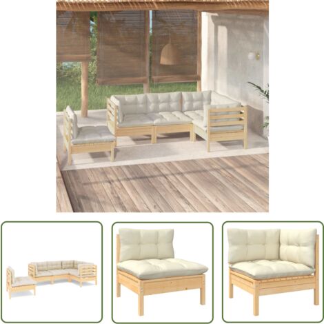 The Living Store 5-tlg. Garten-Lounge-Set mit Creme Kissen Kiefernholz - Gartengeräte - Lounge Set - Gartenmöbel - Outdoor Möbel - Kiefernholz