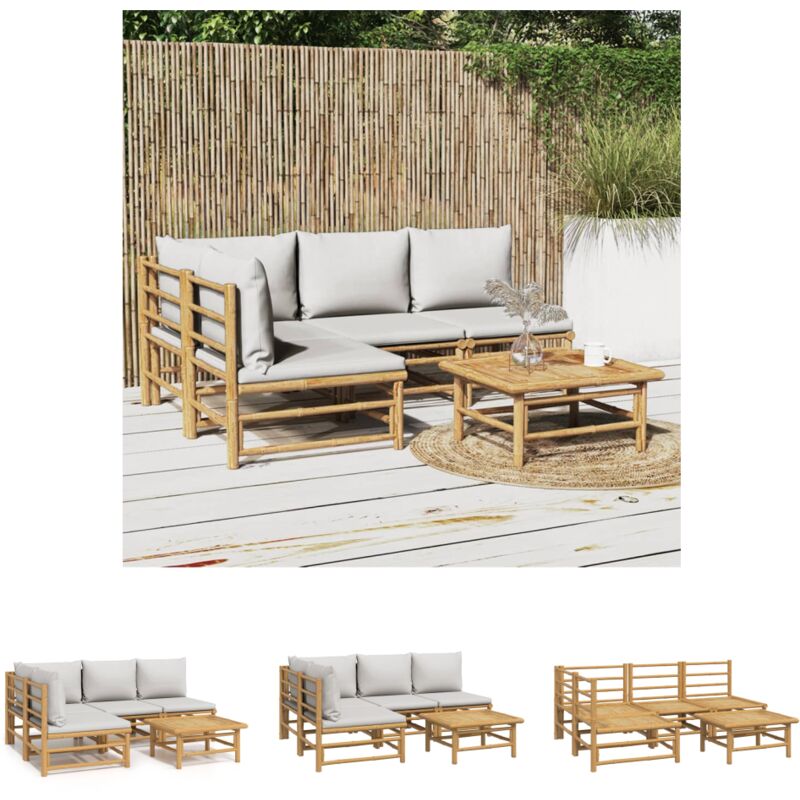 The Living Store Vidaxl 5-tlg. Garten-lounge-set Mit Hellgrauen Kissen Bambus