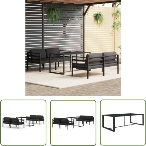 The Living Store 5-tlg. Garten-Lounge-Set mit Kissen Aluminium Anthrazit - Garten Lounge Set - Alu Gartenmöbel - Gartenmöbel Anthrazit - Lounge Möbel - Außenbereich Dekoration