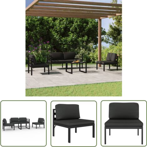The Living Store 5-tlg. Garten-Lounge-Set mit Kissen Aluminium Anthrazit - Garten Lounge Set - Alu Loungesessel - Gartenmöbel Alu - Außenbereich Möbel - Balkonmöbel