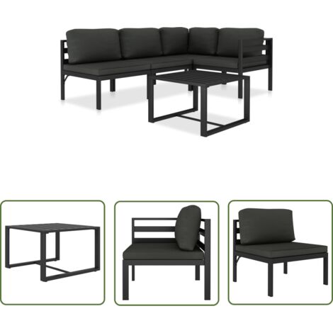 The Living Store 5-tlg. Garten-Lounge-Set mit Kissen Aluminium Anthrazit - Gartensofa - Loungesessel - Outdoor Möbel - Gartenmöbel Set - Aluminium Gartenmöbel