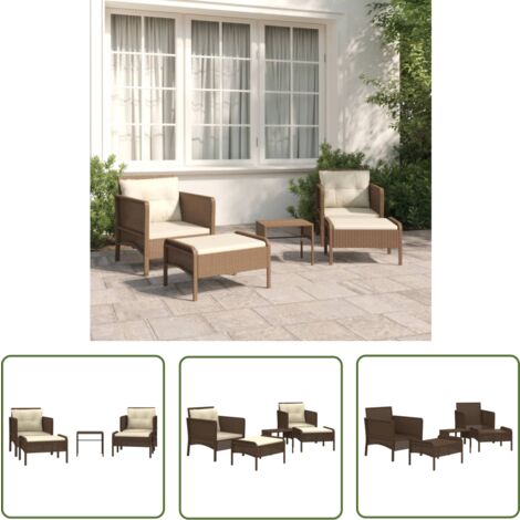 The Living Store 5-tlg. Garten-Lounge-Set mit Kissen Braun Poly Rattan - Gartensofa - Loungeset - Gartenmöbeln - Outdoor Möbel - Rattan Gartenmöbel