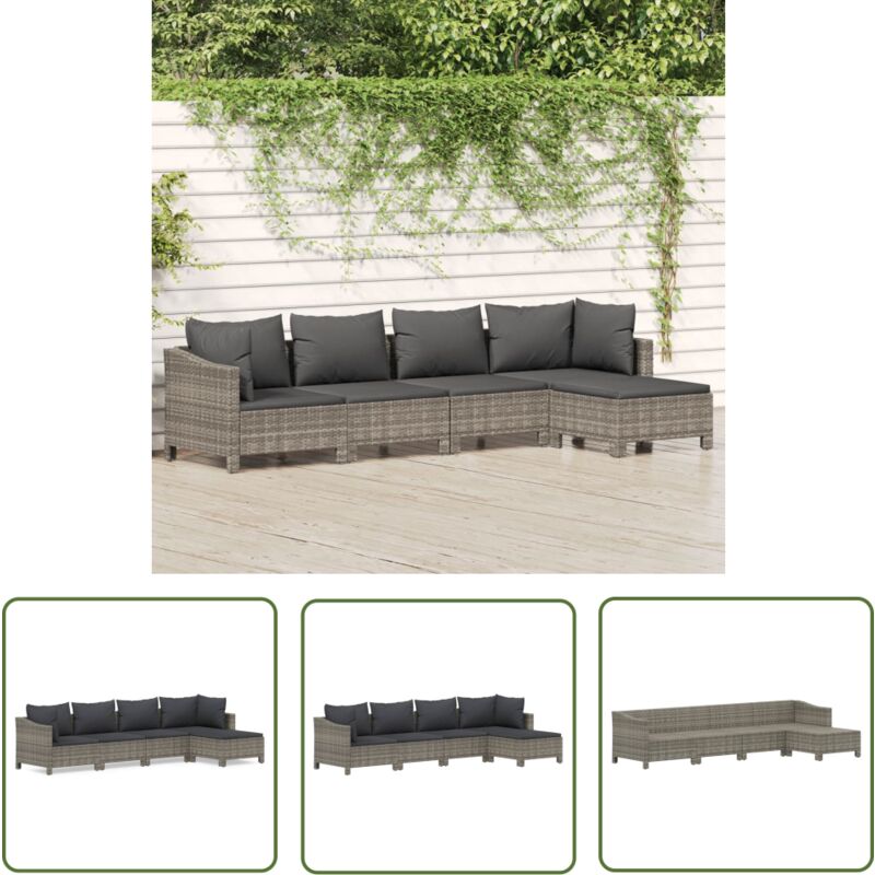 The Living Store - 5-tlg. Garten-lounge-set Mit Kissen Grau Poly Rattan - Gartenloungeset - Loungemöbel - Gartenmöbel - Rattan Möbel - Polyrattan