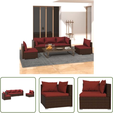 The Living Store 5-tlg. Garten-Lounge-Set mit Kissen Poly Rattan Braun - Gartensofas - Lounge Set - Outdoor Furniture - Gartenmöbeln - Rattan Möbel