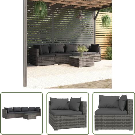 The Living Store 5-tlg. Garten-Lounge-Set mit Kissen Poly Rattan Grau - Gartensitzgruppe - Lounge Set - Gartenmöbeln - Outdoor Möbel - Rattan Gartenmöbel