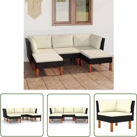 The Living Store 5-tlg. Garten-Lounge-Set mit Kissen Poly Rattan Schwarz - Gartensonnenliege - Gartenloungesessel - Outdoor Möbel - Gartenmöbel Set - Rattan Gartenmöbel