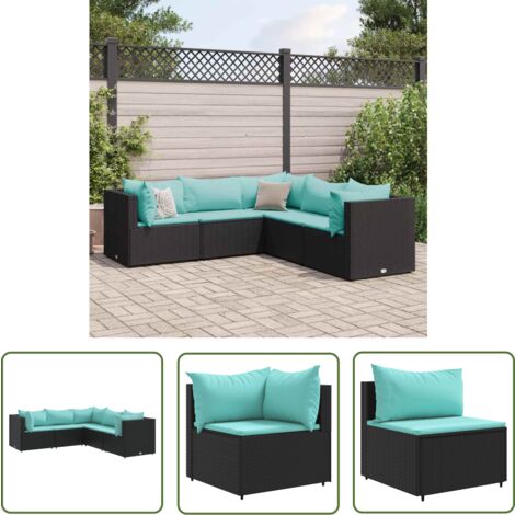 The Living Store 5-tlg. Garten-Lounge-Set mit Kissen Schwarz Poly Rattan - Gartensets - Loungeset - Gartenmöbel - Rattan Möbel - Balkonmöbel