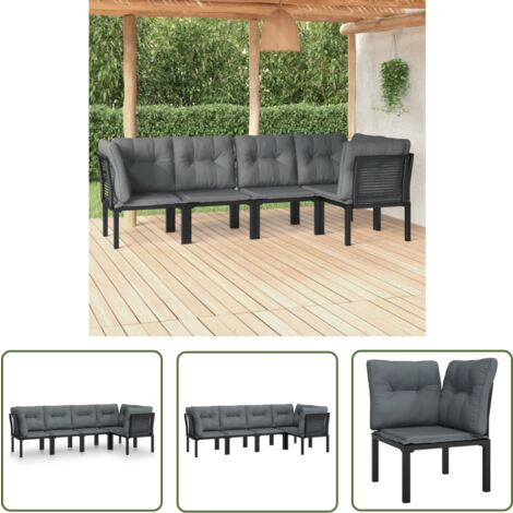 The Living Store 5-tlg. Garten-Lounge-Set Schwarz und Grau Poly Rattan - Gartengeräte - Gartenmöbel - Loungesessel - Outdoor Möbel - Rattanmöbel