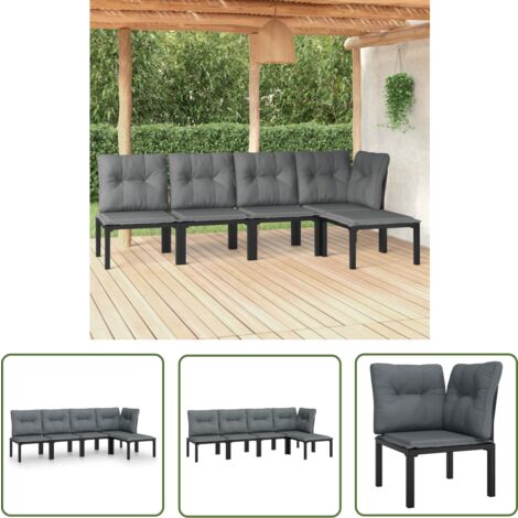 The Living Store 5-tlg. Garten-Lounge-Set Schwarz und Grau Poly Rattan - Gartengeräte - Gartenmöbel - Loungesessel - Outdoor Möbel - Rattanmöbel