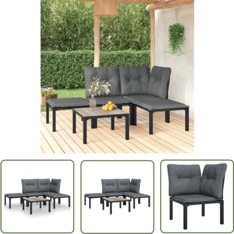 The Living Store 5-tlg. Garten-Lounge-Set Schwarz und Grau Poly Rattan - Gartensessel - Loungesessel - Gartenmöbel Set - Outdoor Möbel - Rattan Sessel