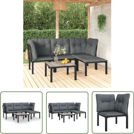 The Living Store 5-tlg. Garten-Lounge-Set Schwarz und Grau Poly Rattan - Gartensessel - Loungesessel - Gartenmöbel Set - PE-Rattan Möbel - Wetterfeste Gartenmöbel