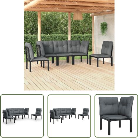 The Living Store 5-tlg. Garten-Lounge-Set Schwarz und Grau Poly Rattan - Gartensessel - Loungeset - Gartenmöbeln - Outdoor Möbel - Rattan Sessel
