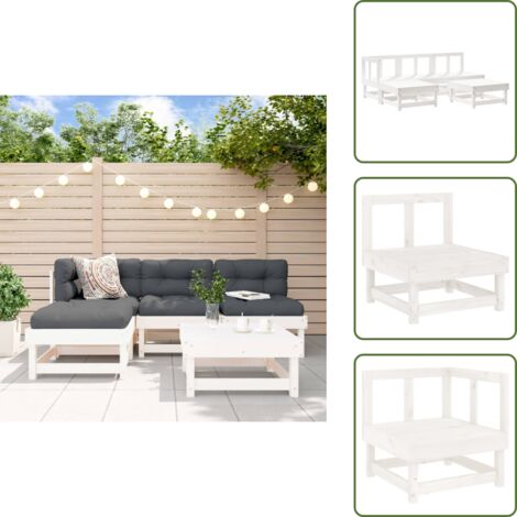 The Living Store 5-tlg. Garten-Lounge-Set Weiß Massivholz Kiefer - Gartenmöbel - Loungesessel - Rattan Möbel - Kiefernholzmöbel - Gartenloungeset