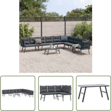 The Living Store 5-tlg. Garten-Sitzgruppe mit Kissen Schwarz Stahl - Gartengarnitur - Gartenmöbelset - Esszimmer Im Freien - Outdoor Möbel - Balkonmöbel