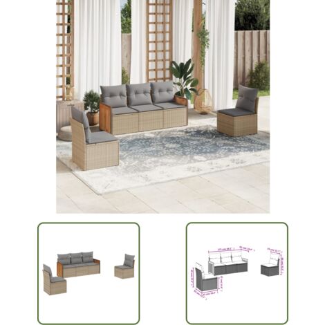 The Living Store 5-tlg. Garten-Sofagarnitur mit Kissen Beige Poly Rattan - Gartenmöbel - Outdoor Möbel - Rattan Gartenmöbel - Lounge Set - Gartenlounge