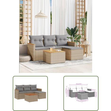 The Living Store 5-tlg. Garten-Sofagarnitur mit Kissen Beige Poly Rattan - Gartenmöbel Set - Esszimmergarnitur - Outdoor Möbel - Rattan Sofa - Lounge Set