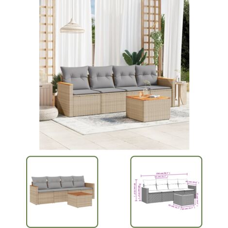 The Living Store 5-tlg. Garten-Sofagarnitur mit Kissen Beige Poly Rattan - Gartenmöbel - Sofasitzgruppe - PE-Rattan - Outdoor Möbel - Lounge Set