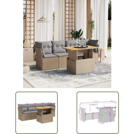 The Living Store 5-tlg. Garten-Sofagarnitur mit Kissen Beige Poly Rattan - Gartensorte - Esszimmergarnitur - Lounge Set - Outdoor Möbel - Rattan Sofa