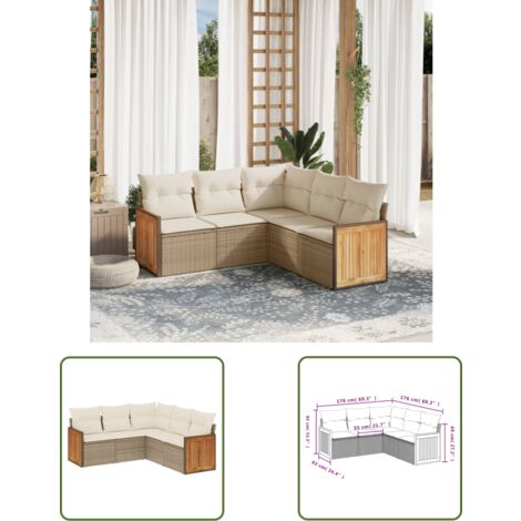 The Living Store 5-tlg. Garten-Sofagarnitur mit Kissen Beige Poly Rattan - Gartensorte - Gartenmöbelset - PE-Rattan Möbel - Outdoor Lounge Set - Balkonmöbel